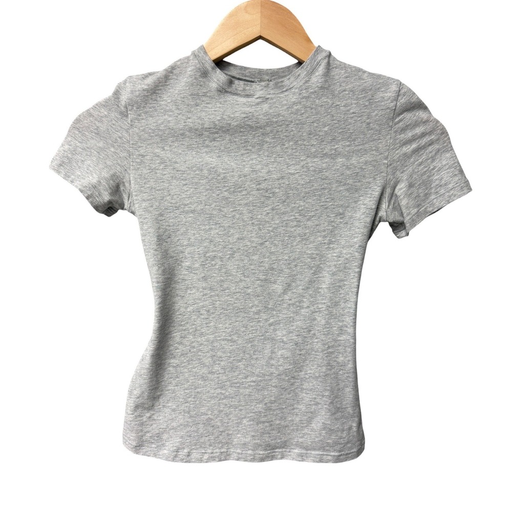 SKIMS Cotton Jersey T-Shirt Contour Tee Women XS Light Heather Gray Casual Basic